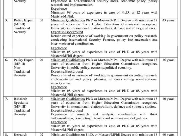National Security Division Jobs 2025 – Chairman, Policy Experts, Legal Advisor & Research Specialists 4 National Security Division Jobs 2025 – Government of Pakistan career opportunities in Islamabad for MP-I, MP-II, and MP-III scale positions
