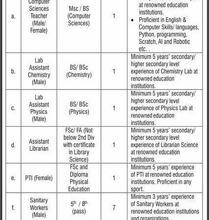 Job opportunities at Army Public School and College, Rawalpindi.