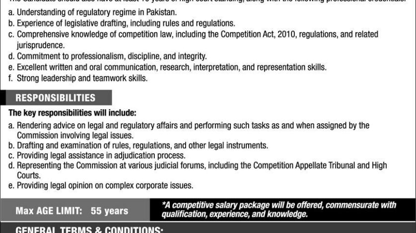 Competition Commission of Pakistan CCP Jobs 2025 – Director General Legal position for