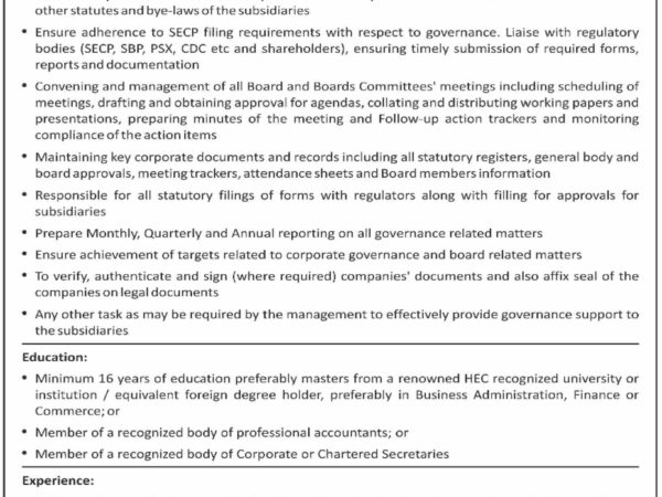 Company Secretary job advertisement and eligibility details for Karachi vacancy on careerz.pk, October 2025