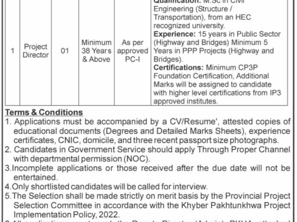 Pakhtunkhwa Highways Authority PKHA Jobs 2025 – Project Director PDPE Vacancy, Apply Before 12 November 2025 at Peshawar.