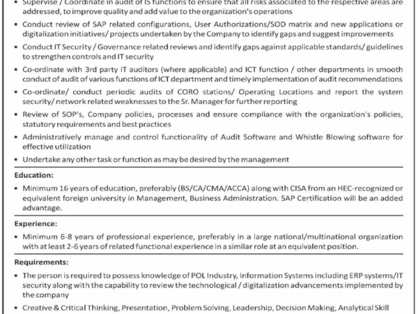Middle Management Internal Audit Jobs 2025 Official Job Advertisement