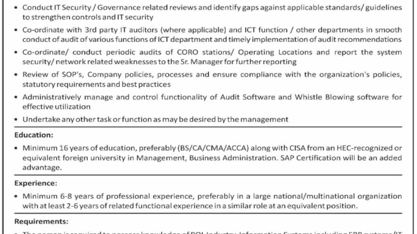 Middle Management Internal Audit Jobs 2025 Official Job Advertisement