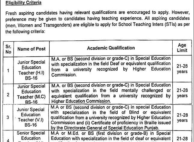 School Teaching Interns (STIs) Jobs 2026 Toba Tek Singh Official Advertisement 2026
