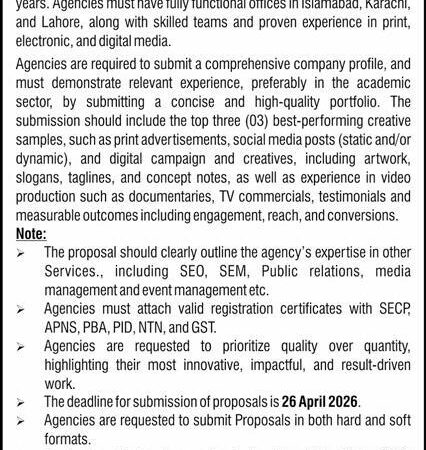 Bahria University Advertising Agencies RFP 2026 Official Advertisement 2026