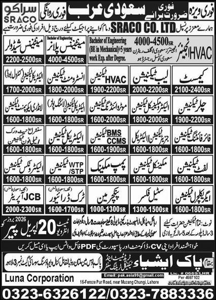 SRACO Jobs 2026 Official Advertisement 2026
