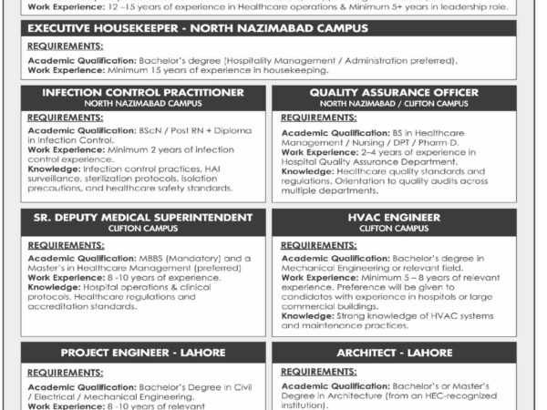 Dr.Ziauddin Hospital Jobs 2026 Official Advertisement 2026