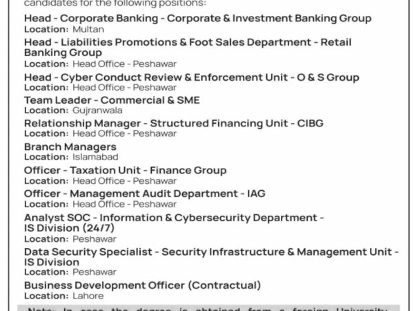 Bank of Khyber Jobs 2026 Official Advertisement 2026