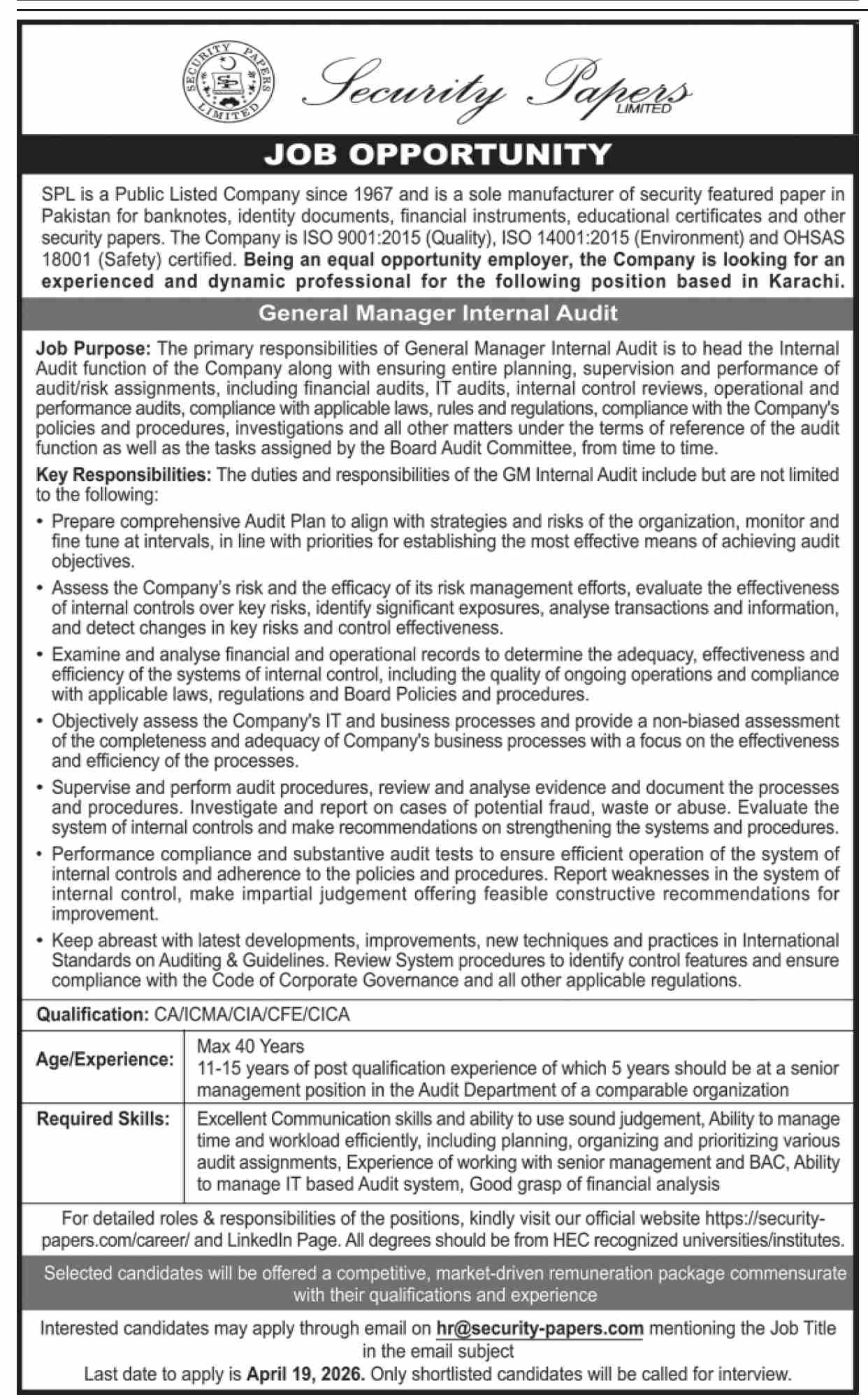 SPL Jobs 2026 Official Advertisement 2026