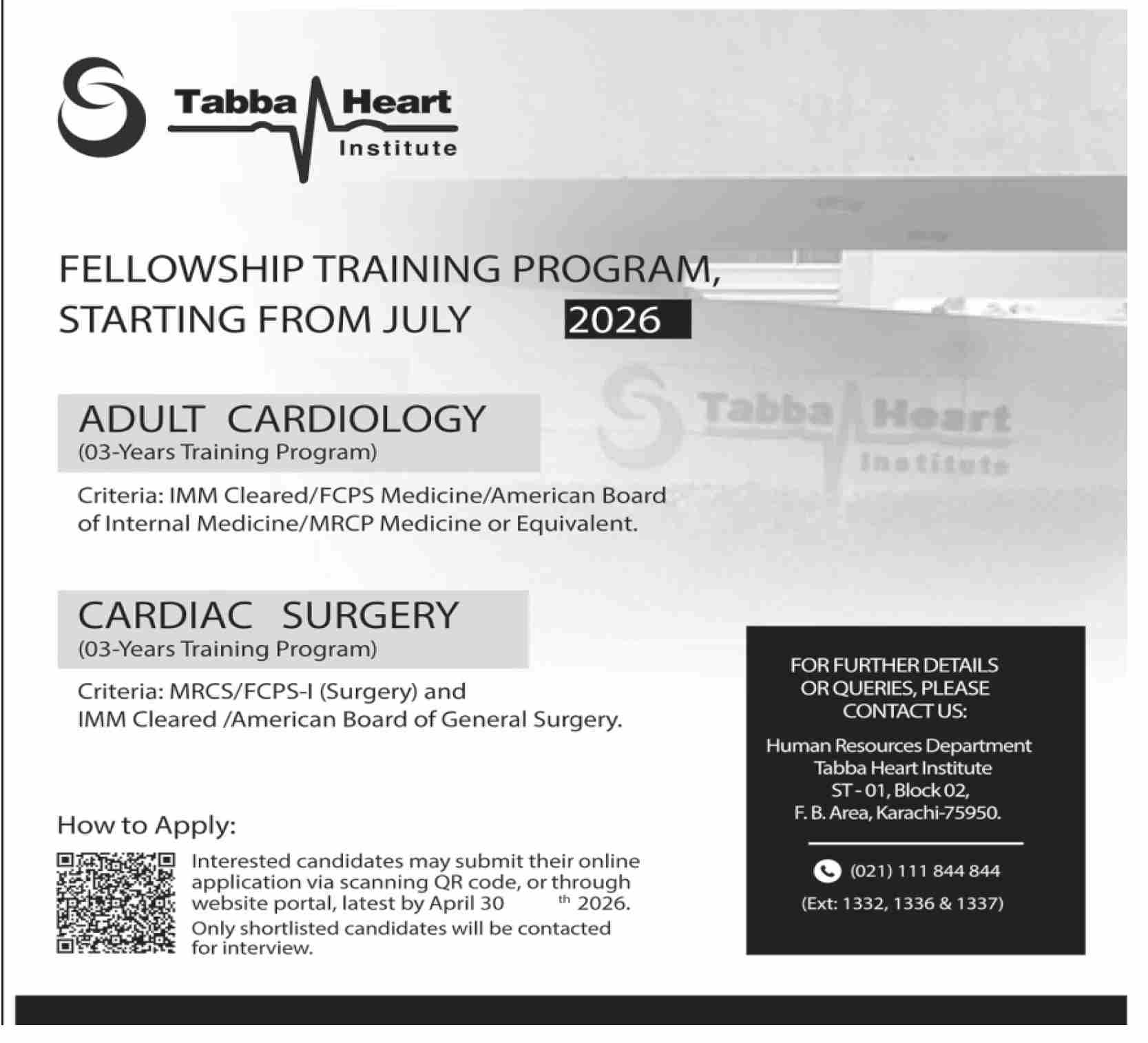 Tabba Heart Institute Jobs 2026 Official Advertisement 2026