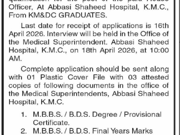 Abbasi Shaheed Hospital Jobs 2026 Official Advertisement 2026
